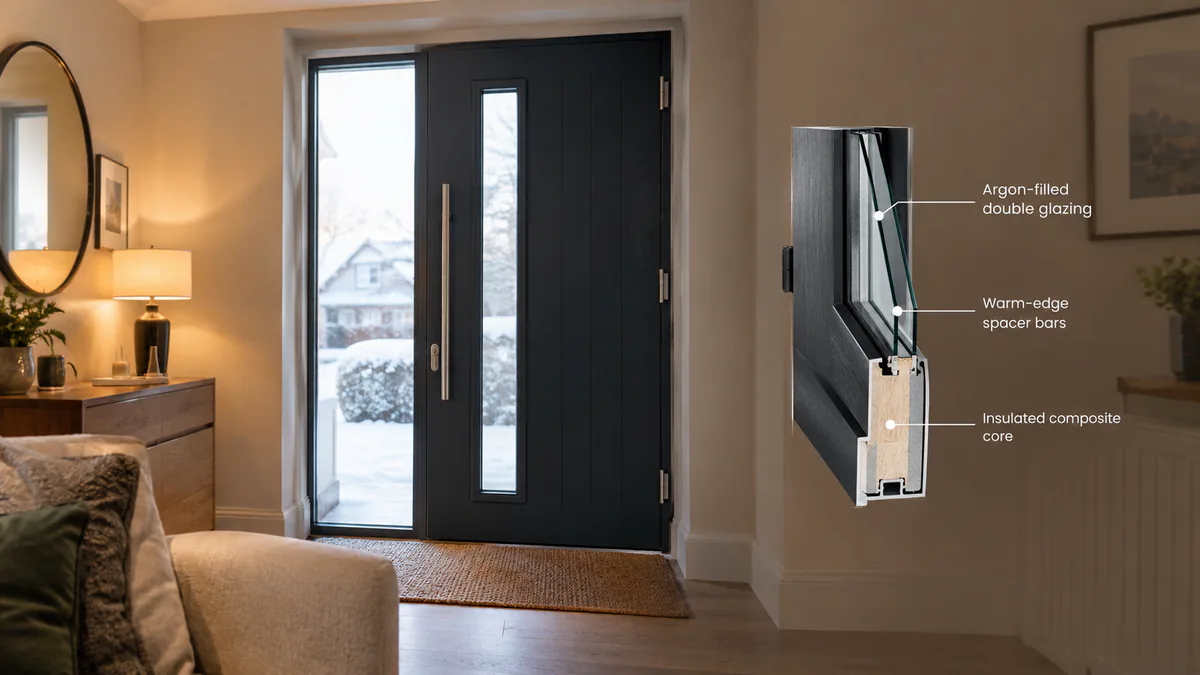 Insulated front entrance doors keeping warmth inside